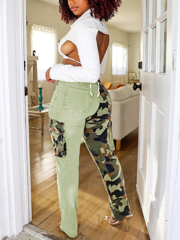 Camouflage Denim Patchwork Pants