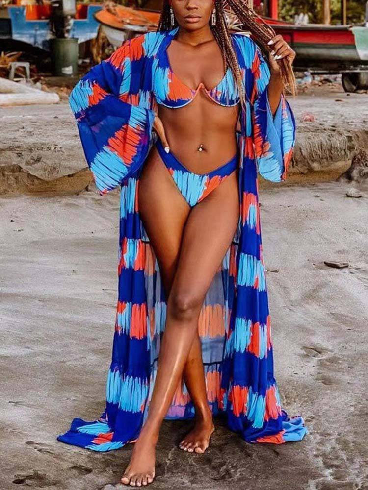 Printed Bikini Cover Up Swimsuit Set