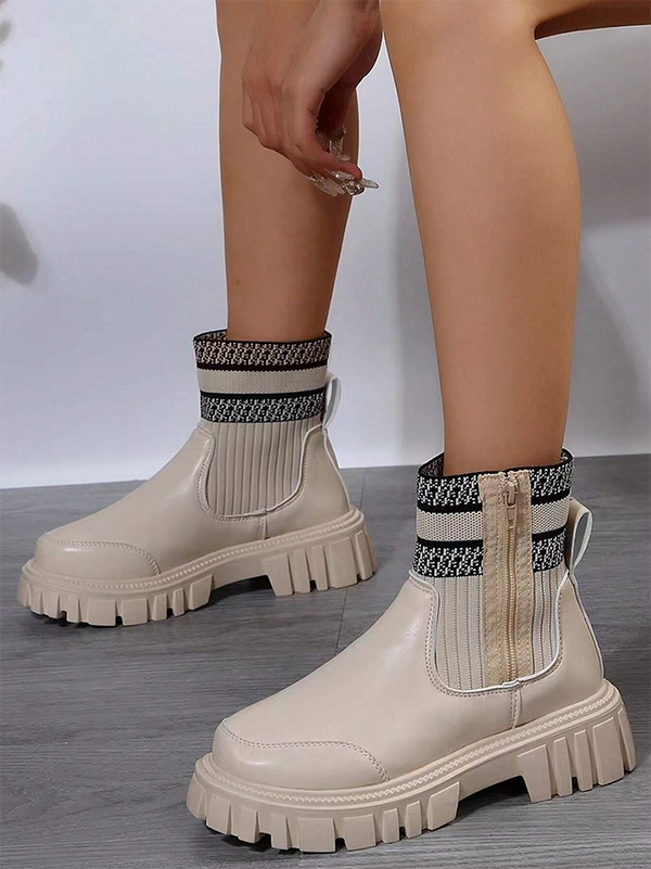 Side Zipper Knitted Boots