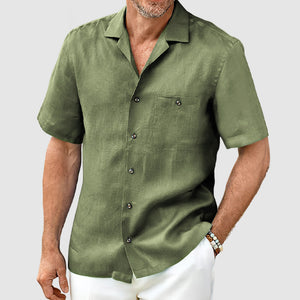 Men's Casual Cotton Linen Pocket Shirt