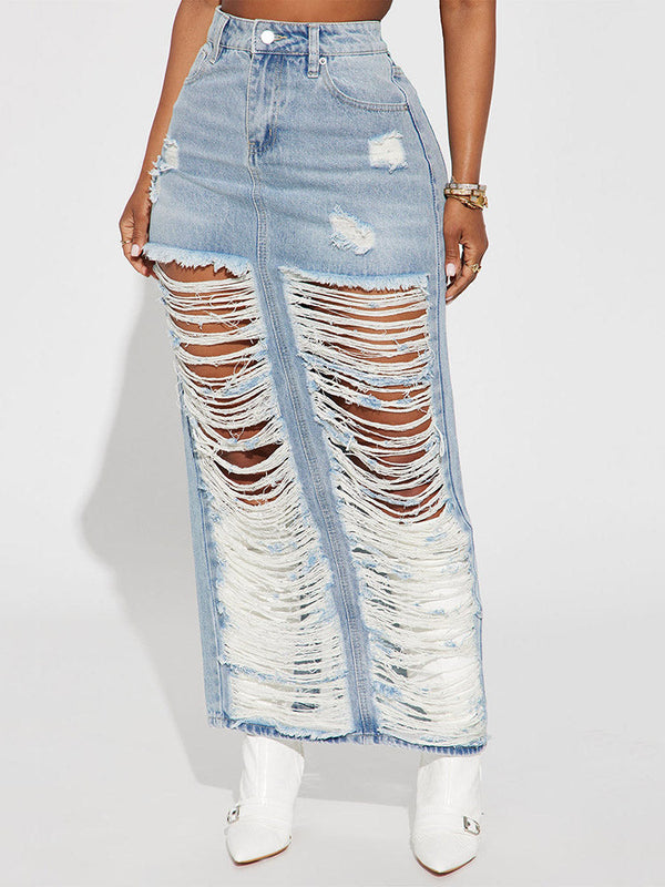 Ripped Denim Skirt