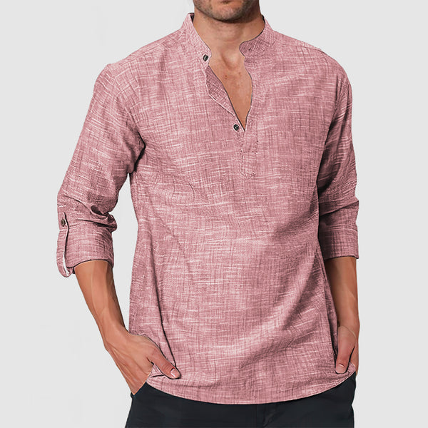 Men's Casual Linen Long Sleeve Henley Shirt