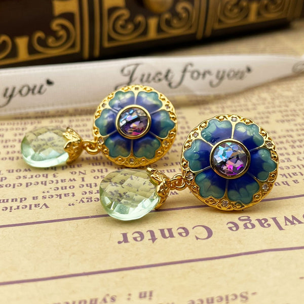 Blue flower drop enamel earrings