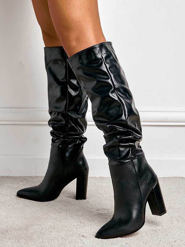 Ruched Chunky Heel Boots