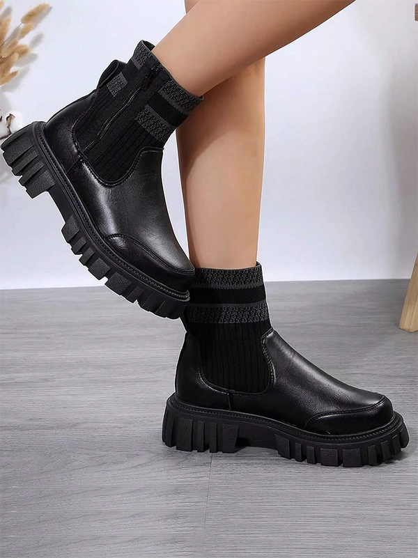 Side Zipper Knitted Boots