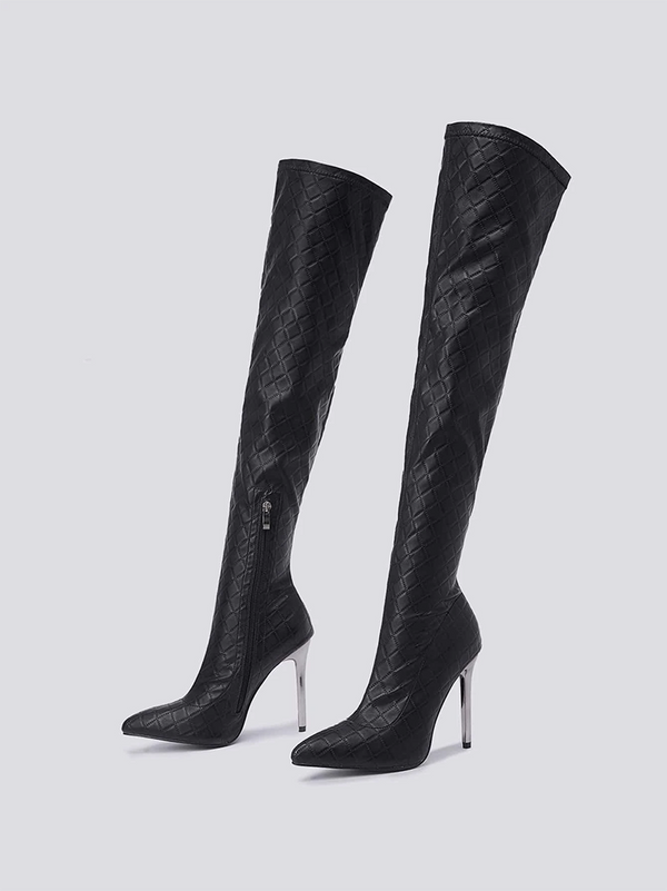 Embossed Heel Over The Knee Boots