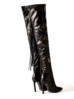 Fringe Pointed Side Zipper Boots