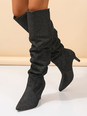 Point Toe Denim Boots