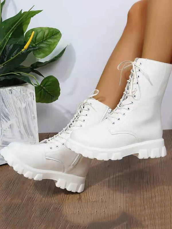 Lace Up Ankle Chunky Heel Boots