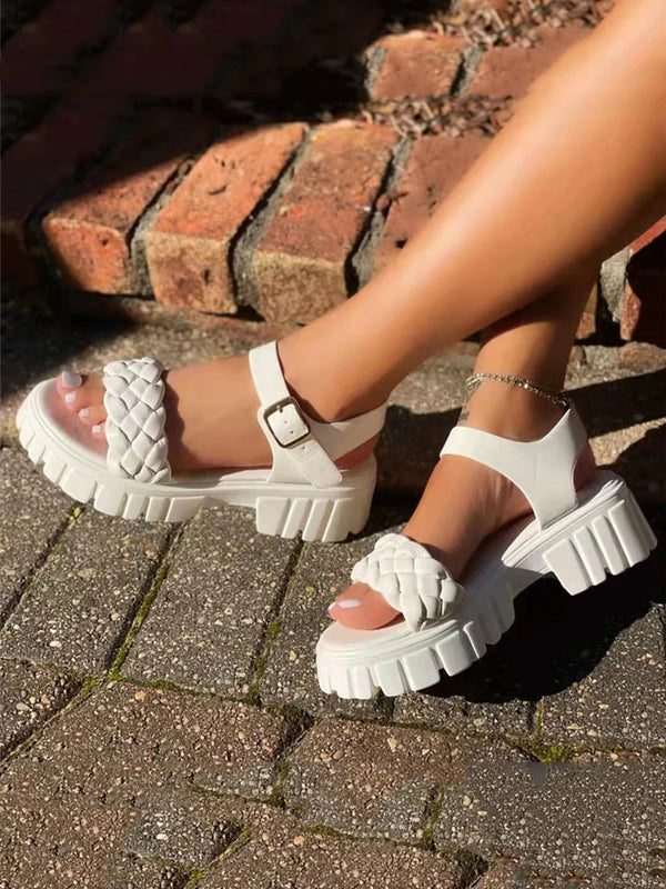 Buckle Chunky Heel Platform Sandals