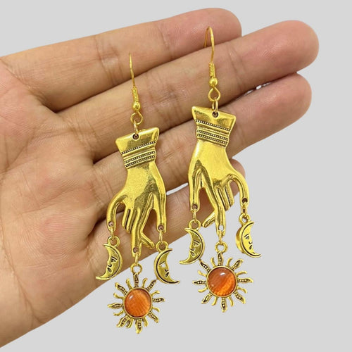 Sun Moon Hand Earrings