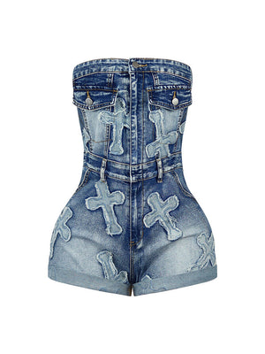 Cross Denim Romper