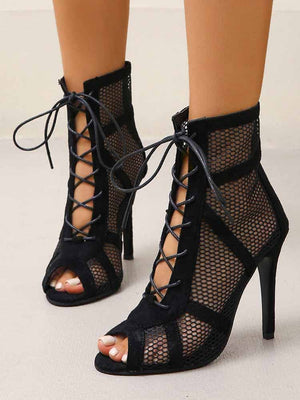 Lace-up Stiletto Mesh Boots