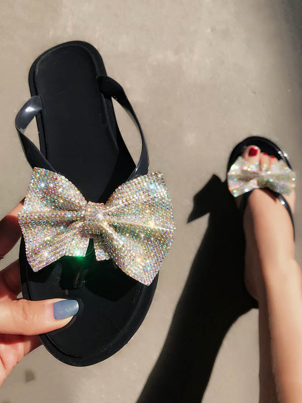 Bow Rhinestone Flip-Flops Sandals