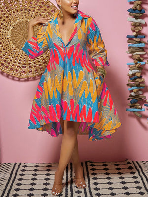 Printed A-Line Shirt Midi Dress