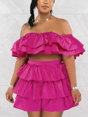 Ruffle Crop Top Shorts Set