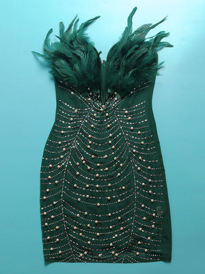 Feather Rhinestone Minidress