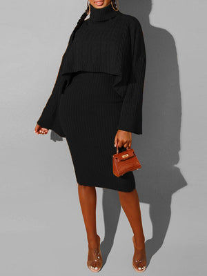 Knitted Turtleneck Sweaters & Tank Dress Set