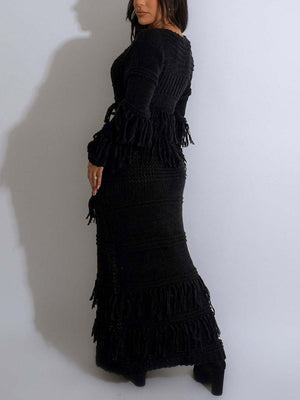 Fringe Knitted Cardigan Dress