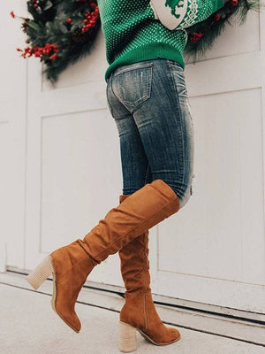 Faux Suede Chunky Heel Boots