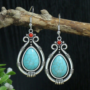 Silver Opal Drop Boho Earrings