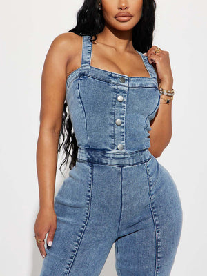 Sleeveless Flared Denim Jumpsuit