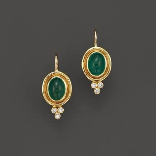 Vintage style green oval crystal earrings