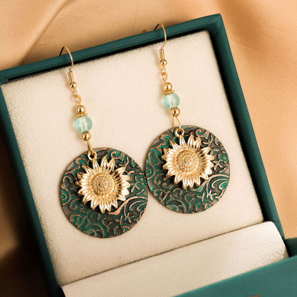 Retro  Colored Double Layer Sunflower  Earrings