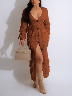 Fringe Knitted Cardigan Dress