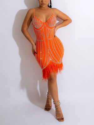 Rhinestone Feather Wrap Dress