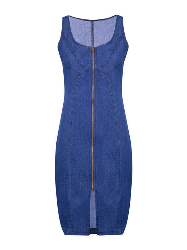 Sleeveless Zipper Slim Denim Dress