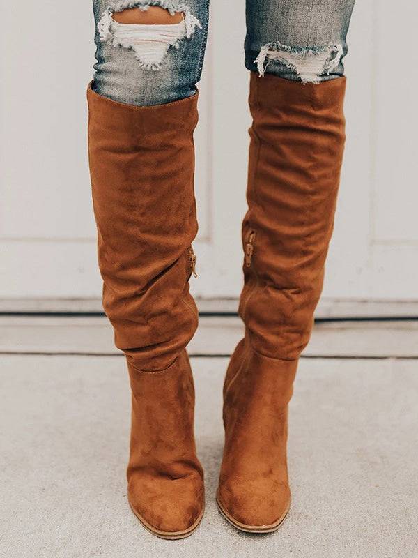 Faux Suede Chunky Heel Boots