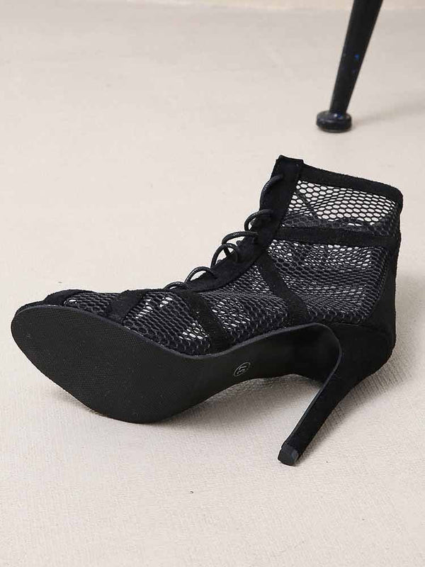 Lace-up Stiletto Mesh Boots