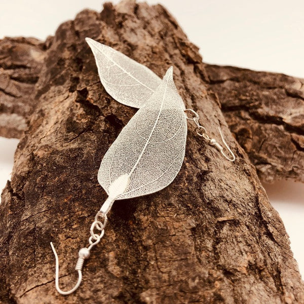 Long Hollow Leaf Earrings