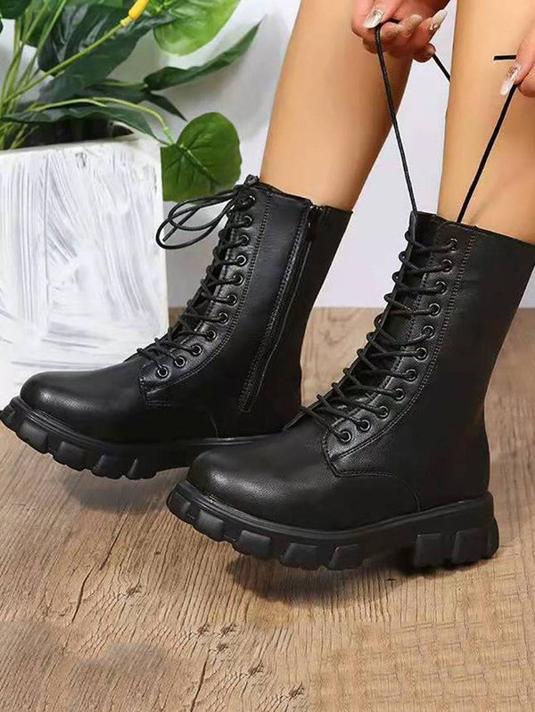 Lace Up Ankle Chunky Heel Boots