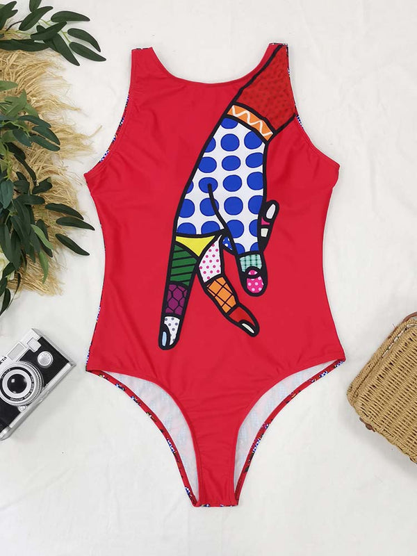 Abstract One Piece Swimsuit