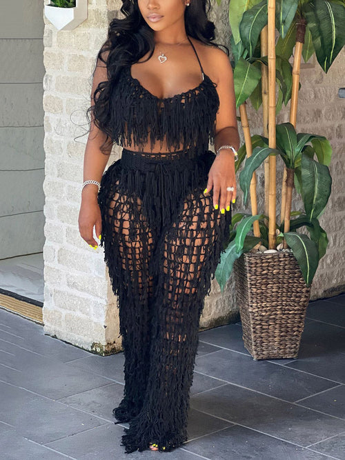 Crochet Tassels Crop Top ＆ Pants Set