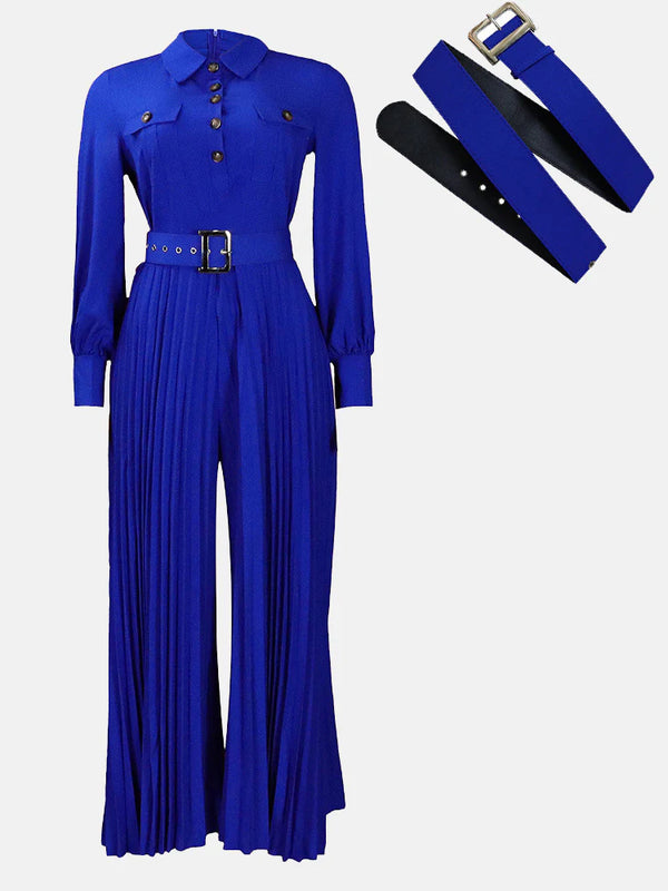 Button Pleated Wide Jumpsuit