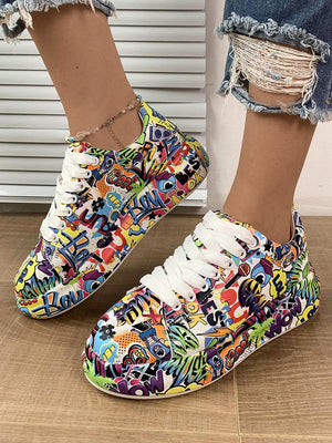 Colorful Printed Lace-up Sneakers