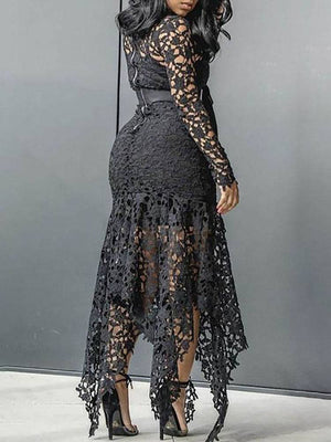 Lace O Neck Irregular Maxi Dress