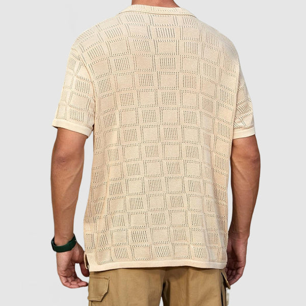 Men's Casual Geometric Cutout Knit Shirt