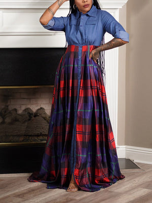 Denim Plaid Maxi Dress