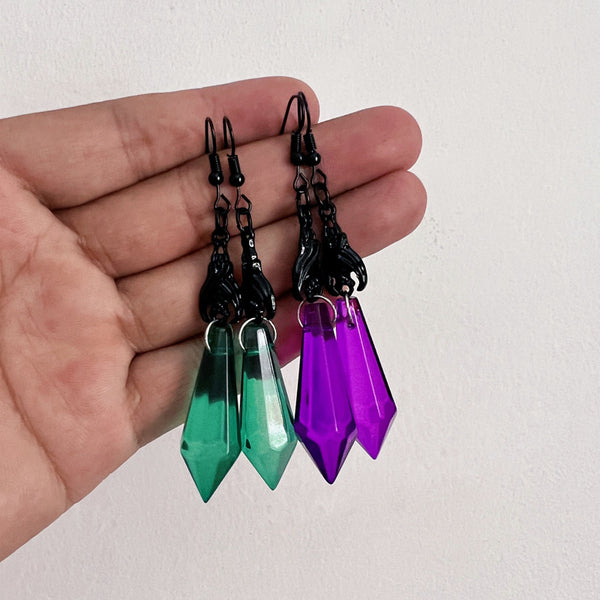 Purple Green Gemstone Pendant Earrings