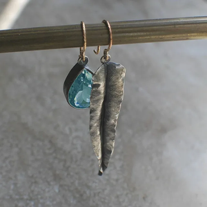 Vintage Blue Crystal Silver Leaf Earrings