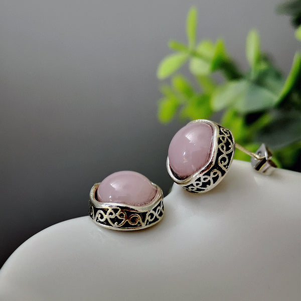 Boho vintage pink crystal natural stone earrings