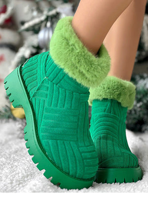 Furry Trim Towel Ankle Boots