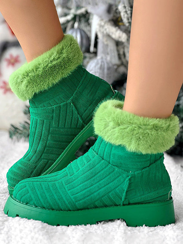 Furry Trim Towel Ankle Boots