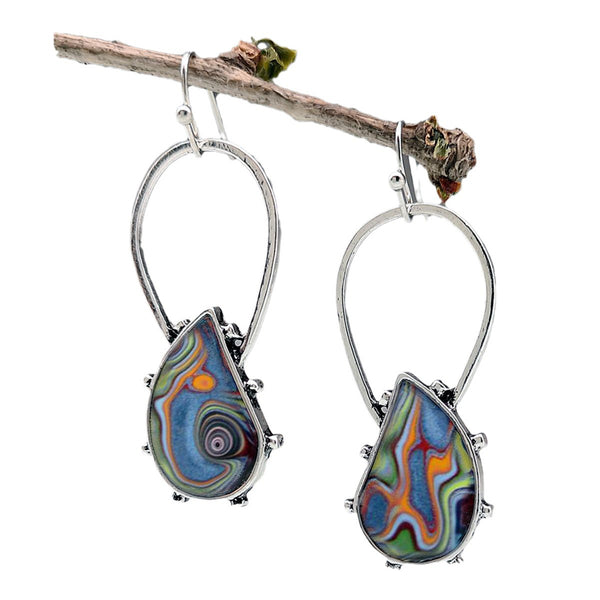 Boho Vintage Spiral Marble Pattern Colorful Stone Drop Earrings