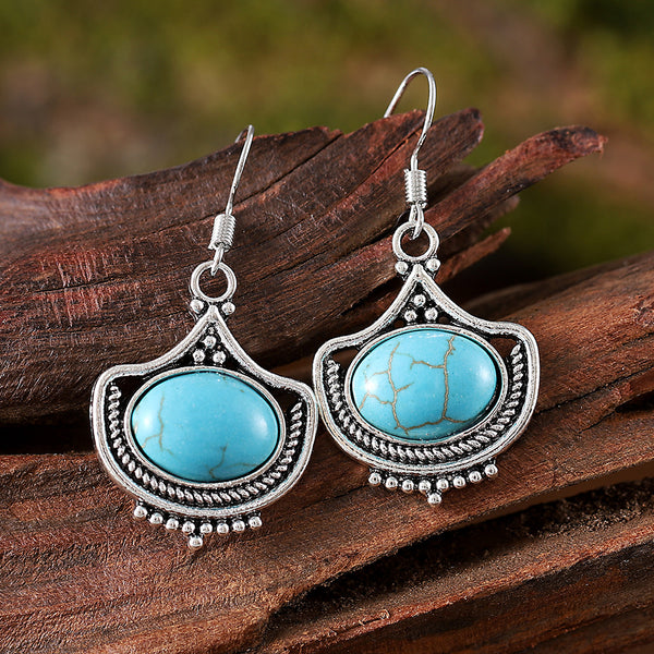 Vintage Inlaid Turquoise Earrings Necklace Set