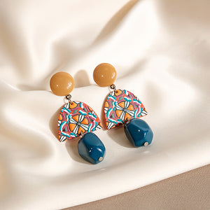 Yellow blue contrasting irregular earrings